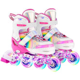 Patines En Linea Niñas Roller Ajustable Arcoiris Rosado Ruedas Led - Lhua Store