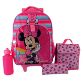 Set 4 Pcs Mochila Minnie Con Ruedas Escolar Niña Original - Lhua Store