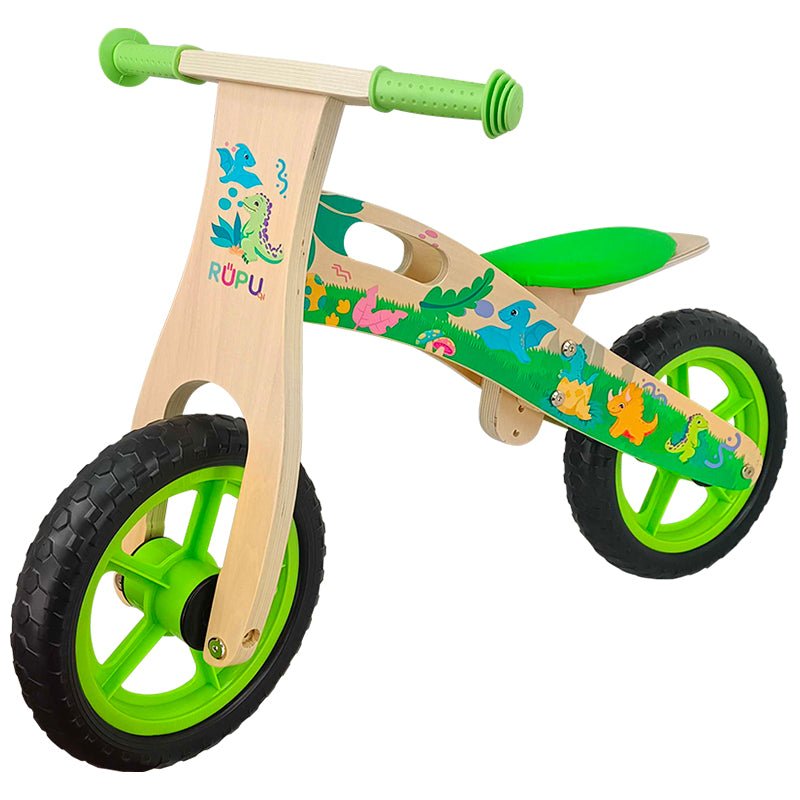 Bicicleta sin pedales para niños de madera natural roja y gris
