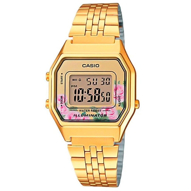 reloj mujer vintage clásico digital Casio LA680WEGL-4 alarma luz led correa  de cuero