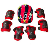 Set Protección Niños Casco Rodilla Codo Mano Rojo Estrella - LhuaStore
