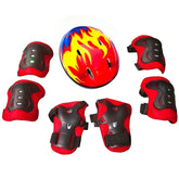 Set Protección Niños Casco Rodilla Codo Mano Rojo Fuego - LhuaStore