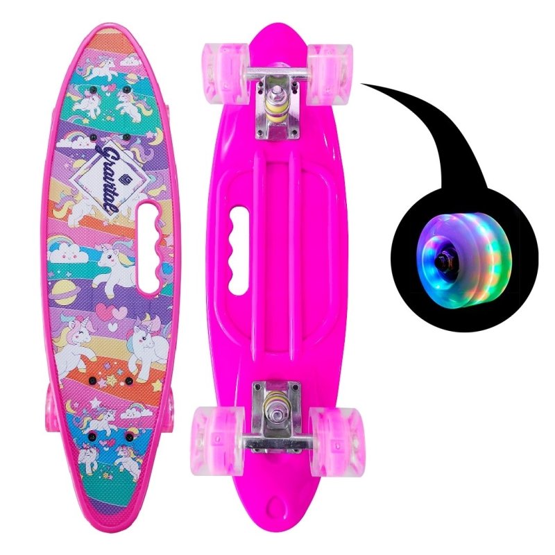 Skate Penny Cruiser Patineta Unicornio Pink Ruedas Led Niños