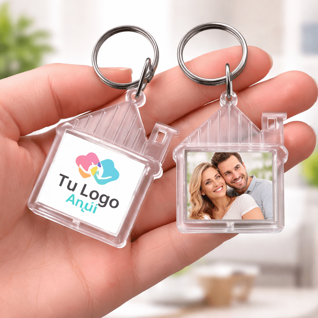 100 Llaveros Acrílico Casa Portafoto Publicitario - Lhua Store