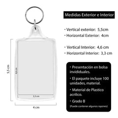 100 Llaveros Acrílico Rectangular Portafoto Publicitario - Lhua Store