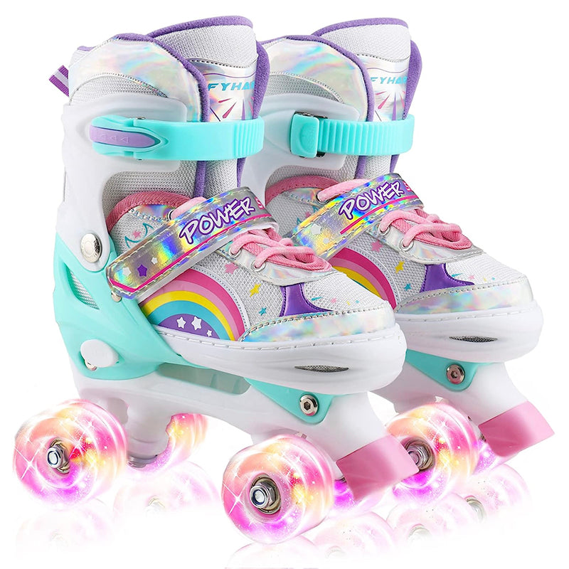Patines 4 Ruedas Led Ajustable Niñas Arcoiris Turquesa
