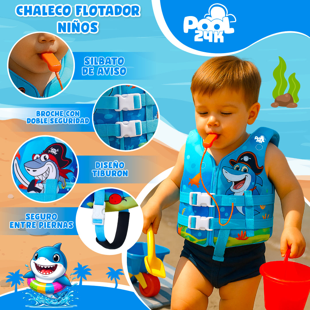 Chaleco Flotador Tiburon Pirata Niños De 6 A 10 Años