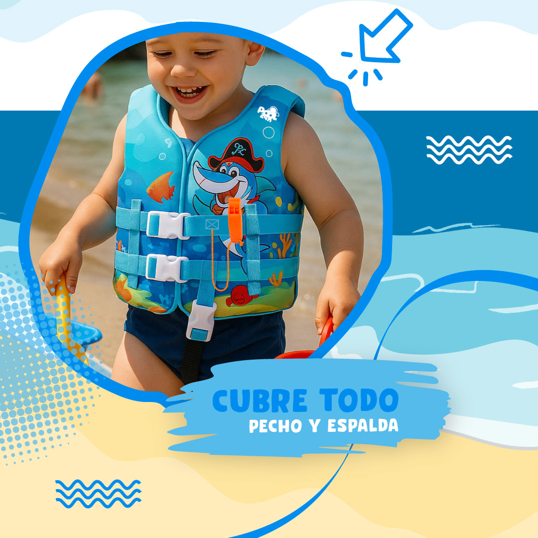 Chaleco Flotador Tiburon Pirata Niños De 6 A 10 Años