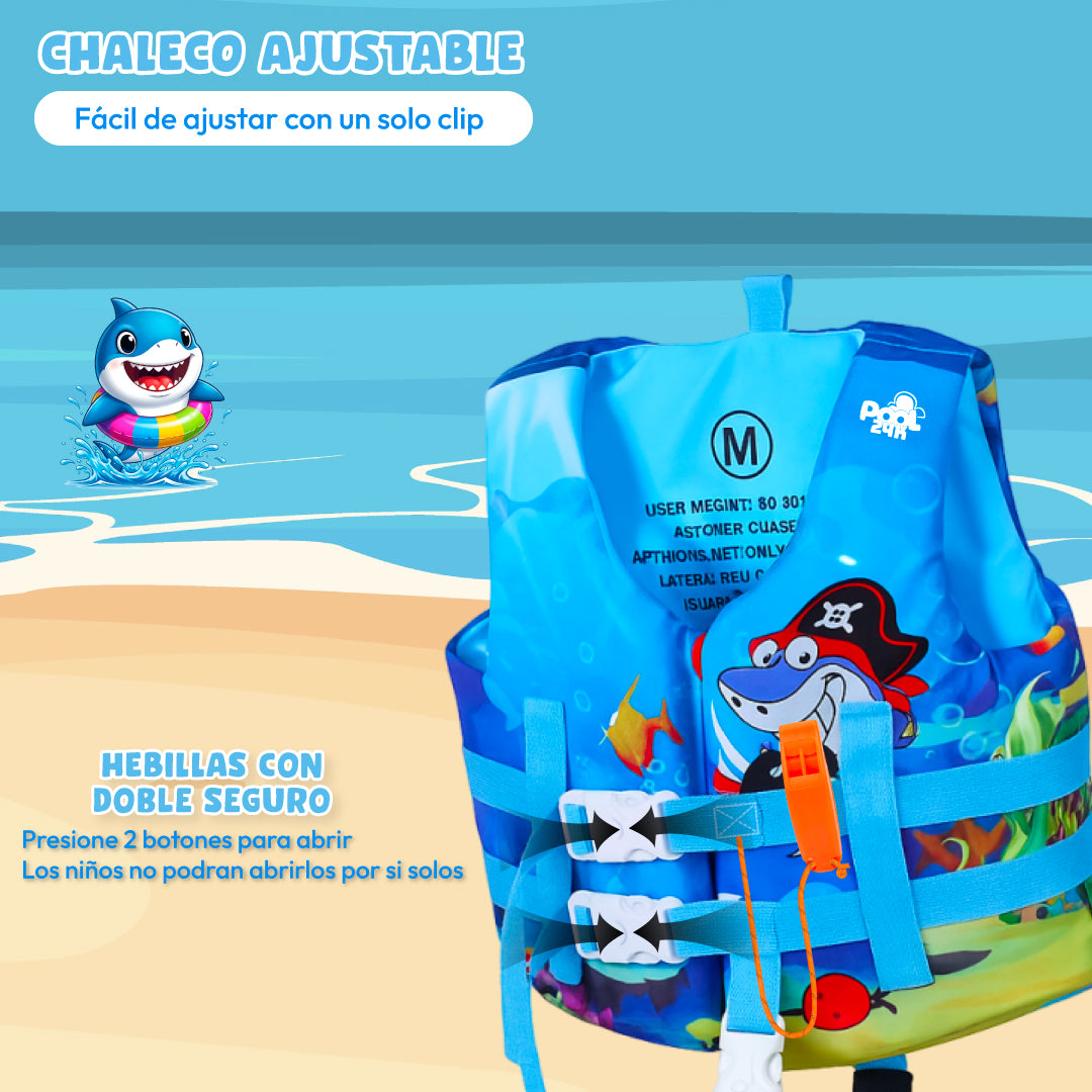 Chaleco Flotador Tiburon Pirata Niños De 6 A 10 Años