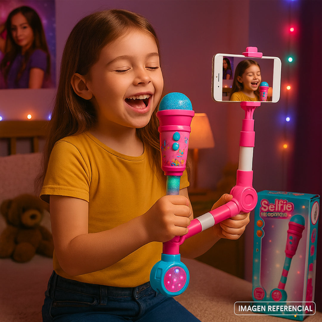 Micrófono Karaoke Infantil Con Selfie Stick Rosa
