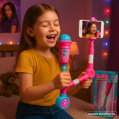 Micrófono Karaoke Infantil Con Selfie Stick Rosa