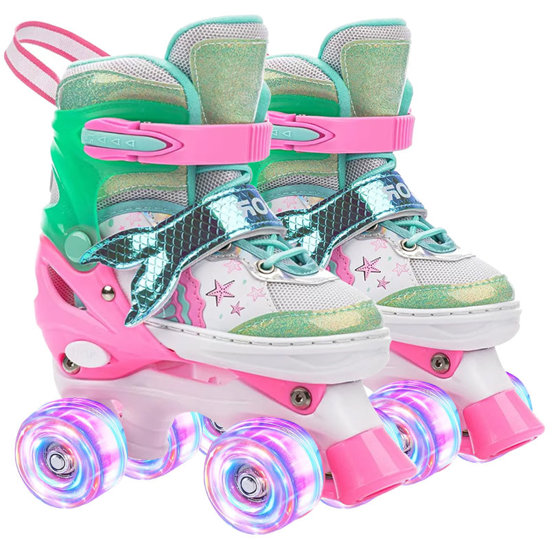 Patines 4 Ruedas Led Rupu Niñas Ajustable Sirena Aquagreen