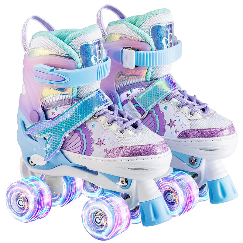 Patines 4 Ruedas Led Rupu Niñas Ajustable Sirena Aquapurple