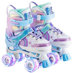 Patines 4 Ruedas Led Rupu Niñas Ajustable Sirena Aquapurple