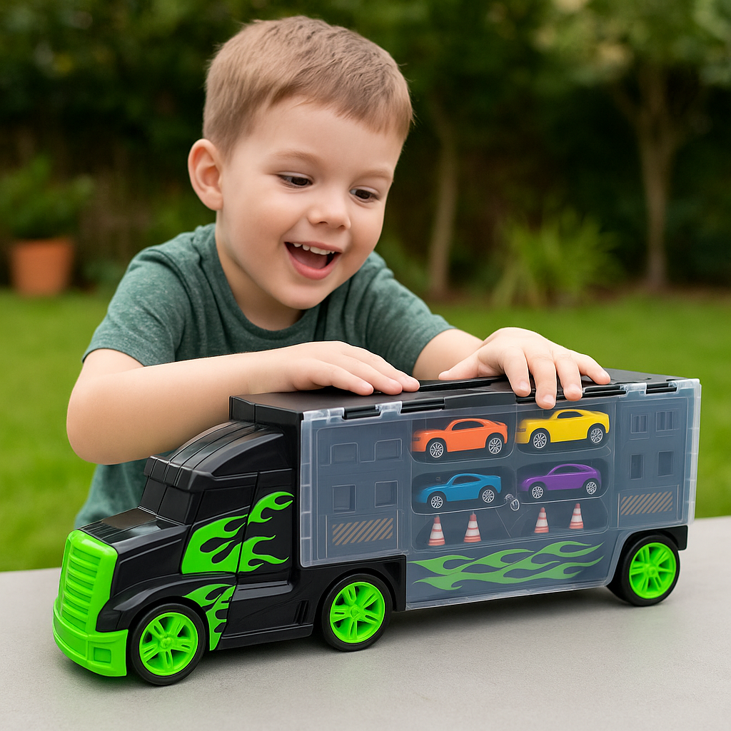 Camión Transportador Juguete 4 Autitos Metálicos Teamsterz