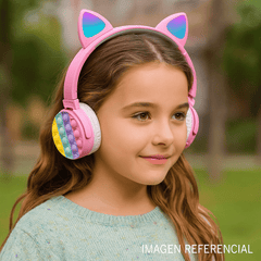Audífonos Bluetooth Inalambrico Orejas Gato Pop It Niñas Rosado - Lhua Store