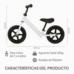 Bicicleta De Equilibrio Sin Pedales Niños Blanco - Lhua Store
