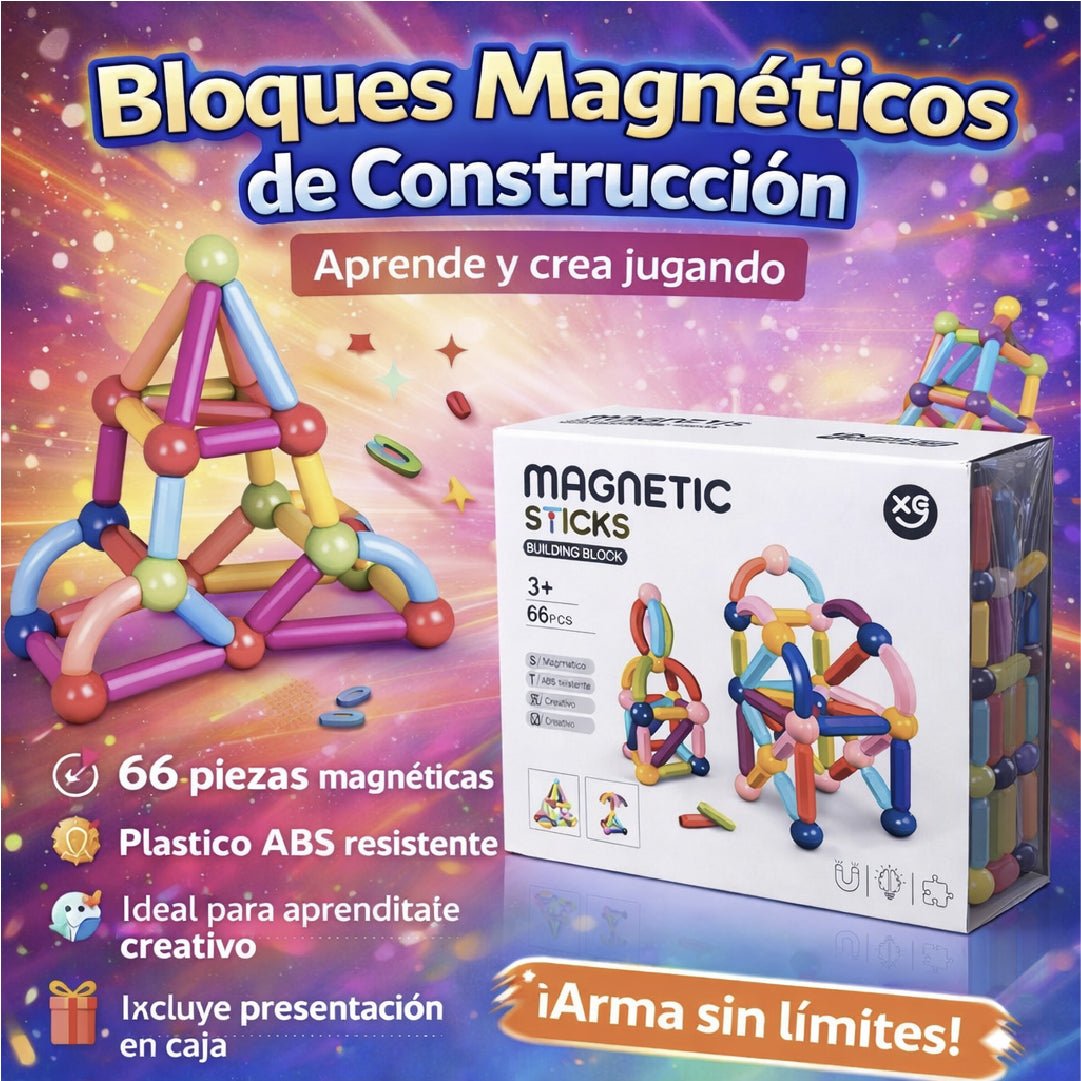 Bloques Magnéticos Sticks de Construcción 66 Pcs Juguete Niños - Lhua Store