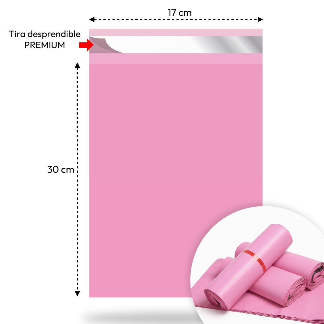 Bolsas Courier Autoadhesivo 17x30cm Pack 100 Rosa Plásticas - Lhua Store