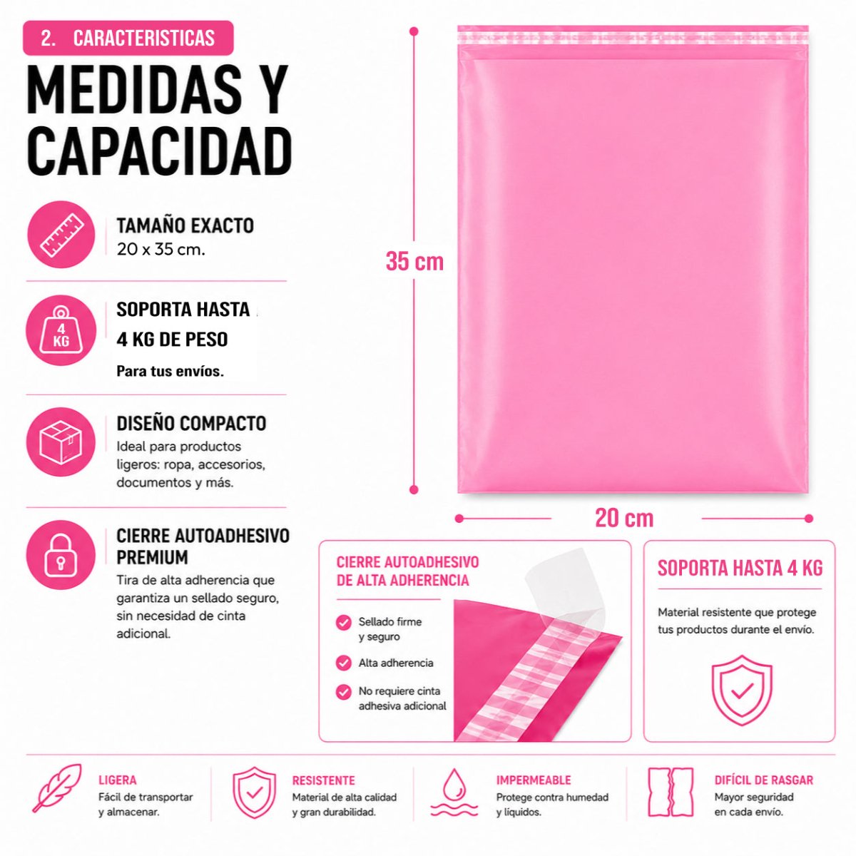 Bolsas Courier Autoadhesivo 20x35cm Pack 100 Rosa Plásticas - Lhua Store