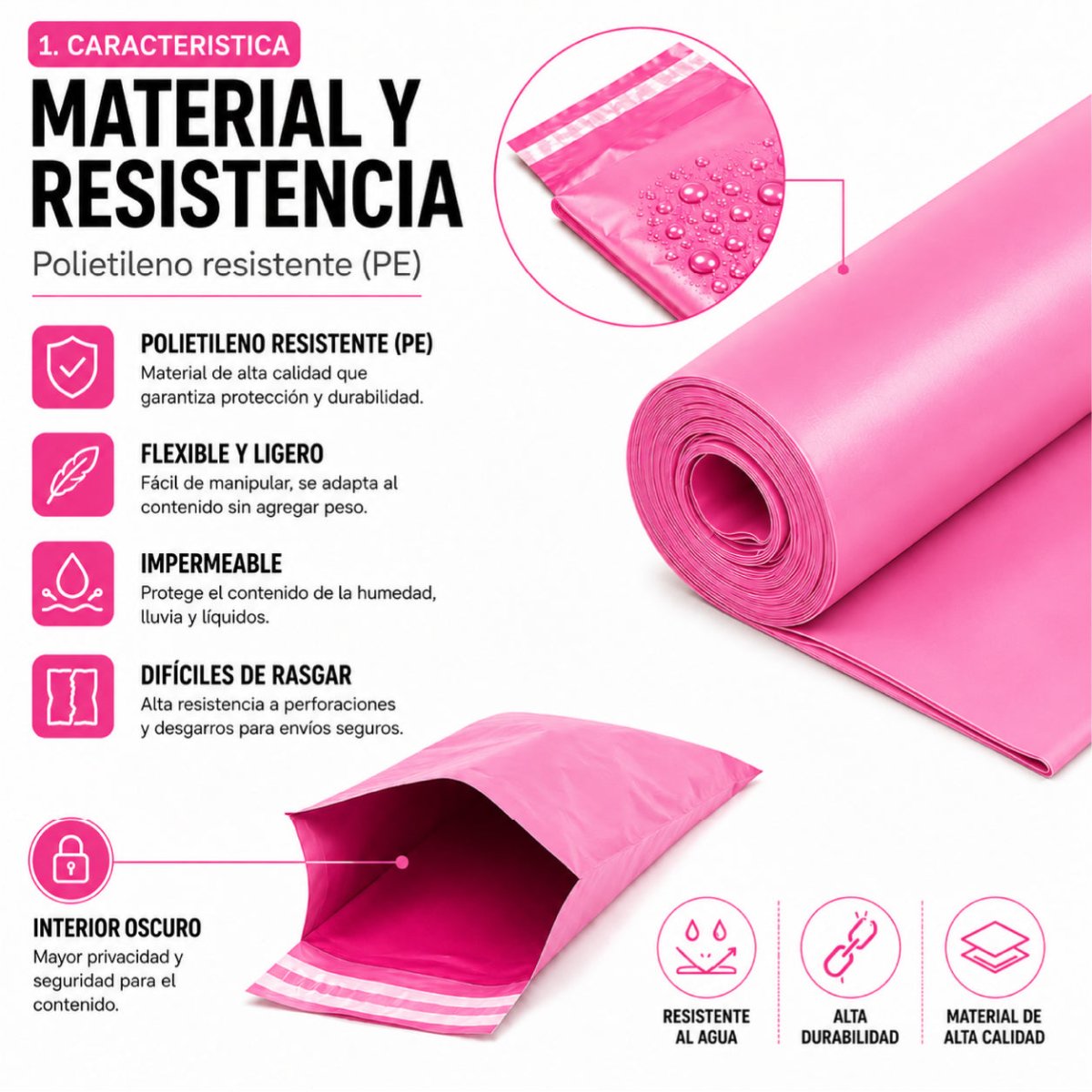 Bolsas Courier Autoadhesivo 20x35cm Pack 100 Rosa Plásticas - Lhua Store