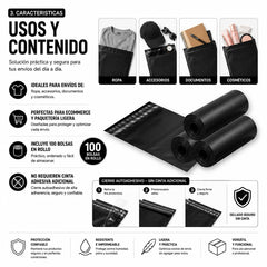 Bolsas Courier Autoadhesivo 32x45cm Pack 100 Negro Plásticas - Lhua Store