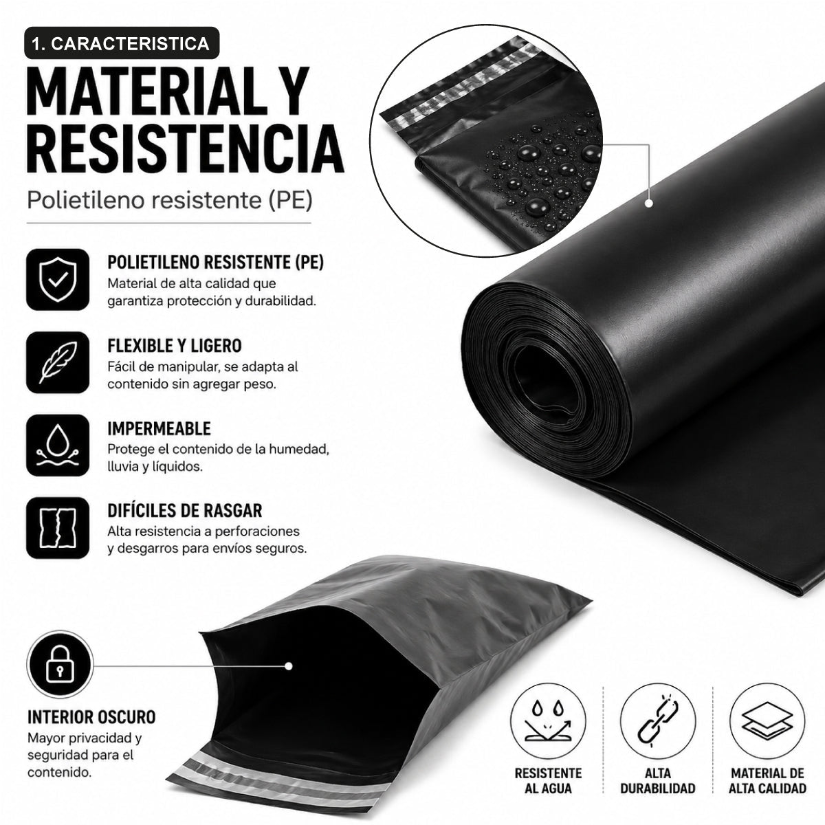 Bolsas Courier Autoadhesivo 38x52cm Pack 100 Negro Plásticas - Lhua Store