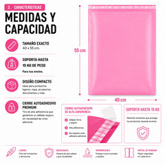 Bolsas Courier Autoadhesivo 40x55cm Pack 100 Rosa Plásticas - Lhua Store