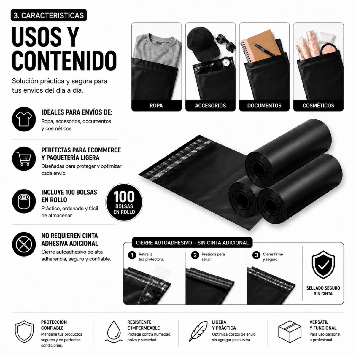 Bolsas Courier Autoadhesivo 60x80cm Pack 100 Negro Plásticas - Lhua Store