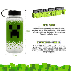 Botella Minecraft 1100ml Creeper BPA Free Plástico Niños - Lhua Store
