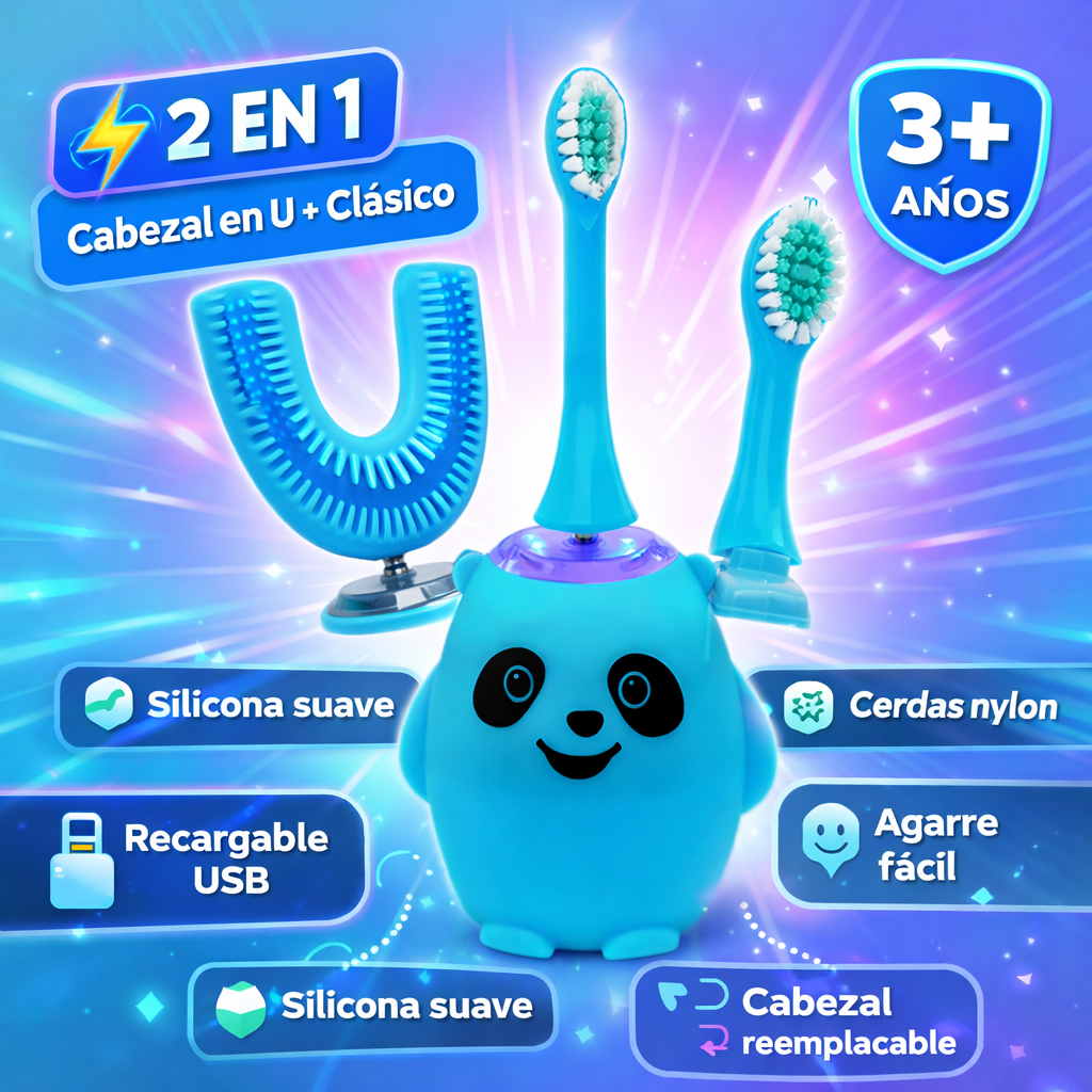 Cepillo De Dientes Eléctrico Niños 2 en 1 Ultrasónico Forma de U - Lhua Store