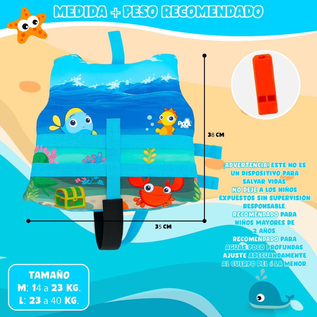 Chaleco Flotador Pez Celeste Niños De 6 A 10 Años - Lhua Store