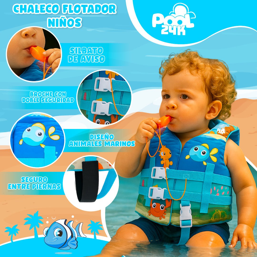 Chaleco Flotador Pez Celeste Niños De 6 A 10 Años - Lhua Store