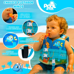 Chaleco Flotador Pez Celeste Niños De 6 A 10 Años - Lhua Store