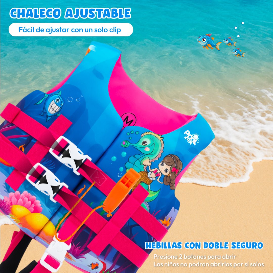Chaleco Flotador Salvavidas Niñas Con Silbato Caballito De Mar Natación - Lhua Store