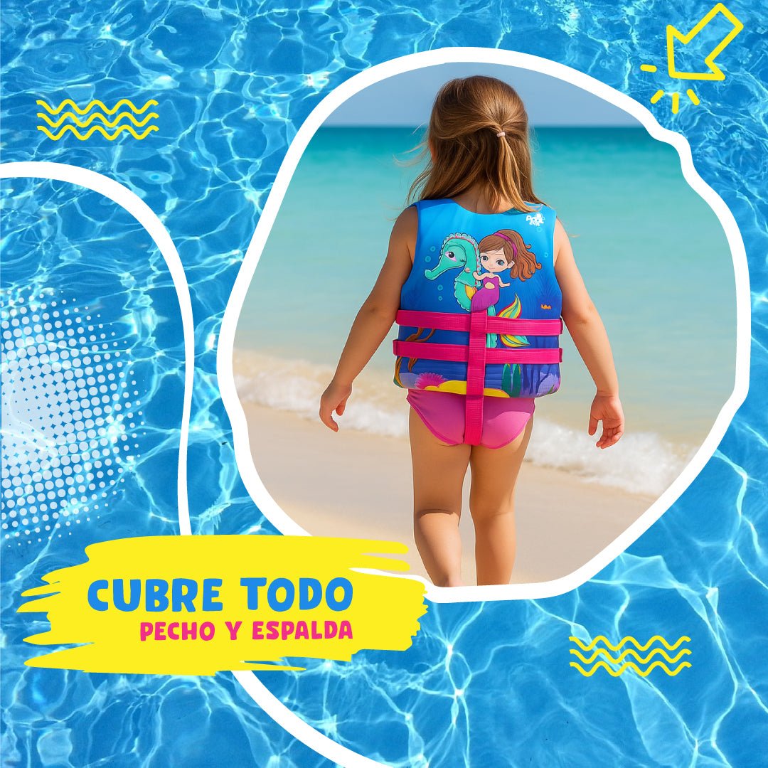Chaleco Flotador Salvavidas Niñas Con Silbato Caballito De Mar Natación - Lhua Store