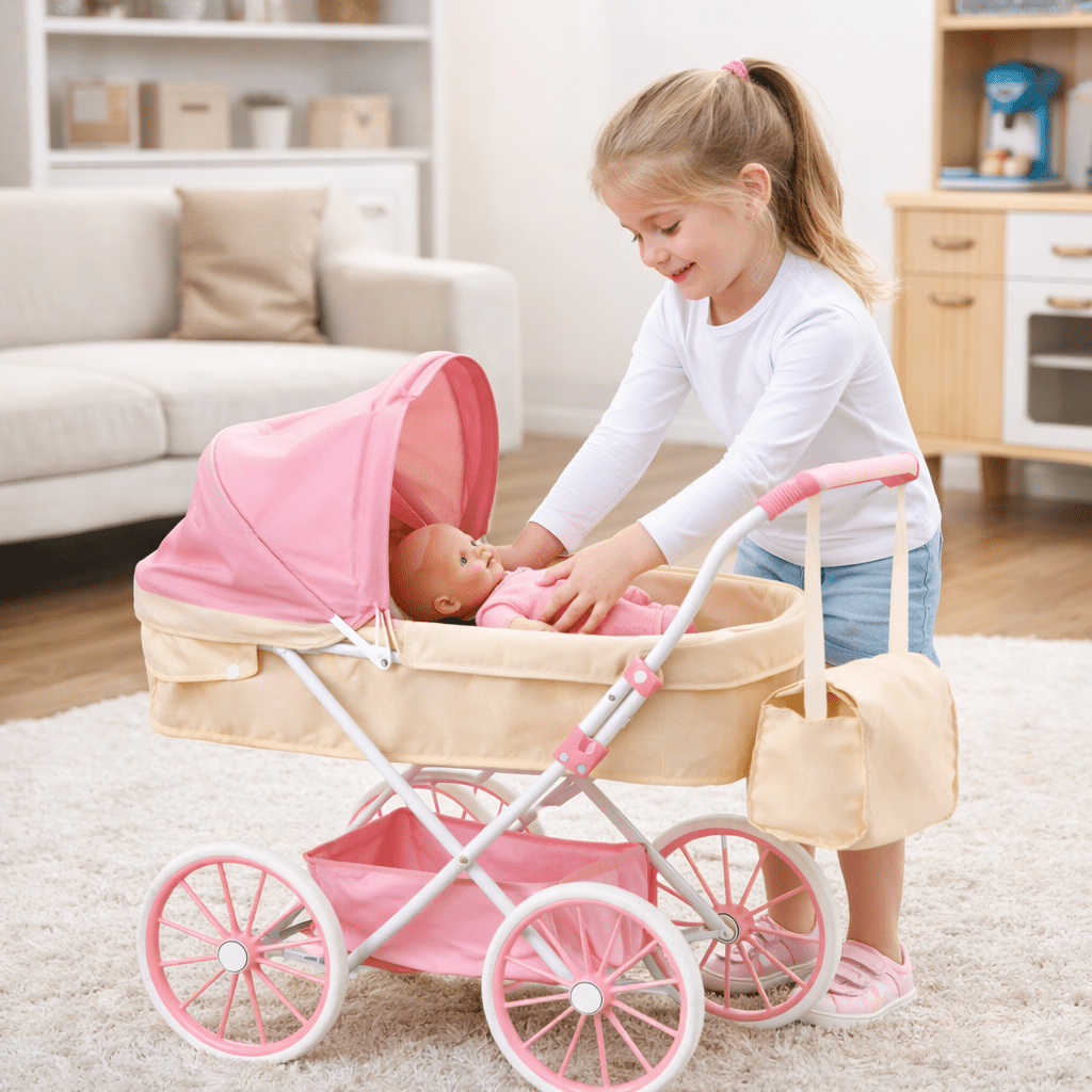 Coche Para Muñecas Con Bolso XL Beige Niñas Bebe Juguete - Lhua Store