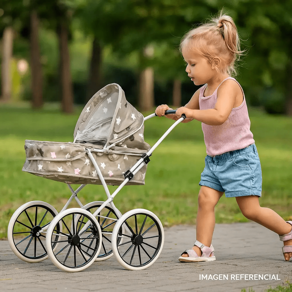Coche Para Muñecas Con Bolso XL Niñas Bebe Juguete Gris Estrella - Lhua Store