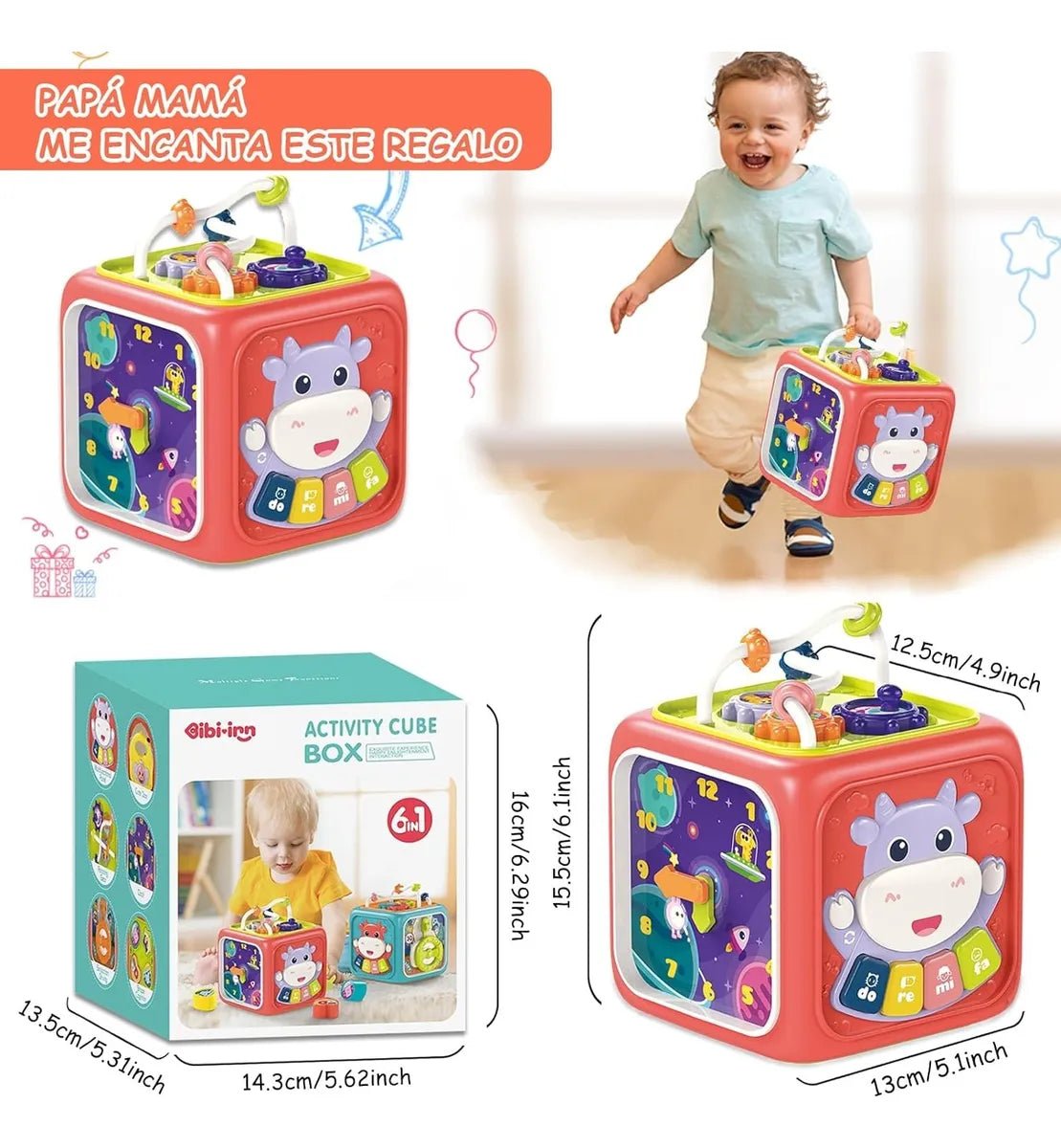 Cubo Didáctico 6 En 1 Juguete Montessori Educativo Bebe Rosado - Lhua Store