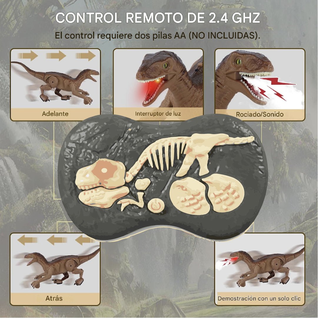 Dinosaurio Velociraptor Rc Vapor Marron Luces Led Recargable Niños - Lhua Store