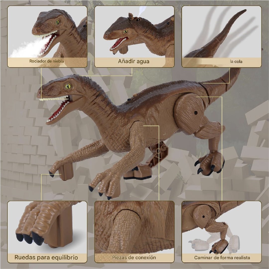 Dinosaurio Velociraptor Rc Vapor Marron Luces Led Recargable Niños - Lhua Store