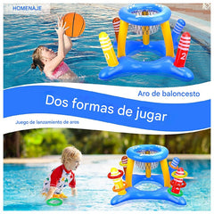 Juego Inflable 3en1 Piscina Aro Basquet + Anillos + Pelota Pool24k Verano - Lhua Store