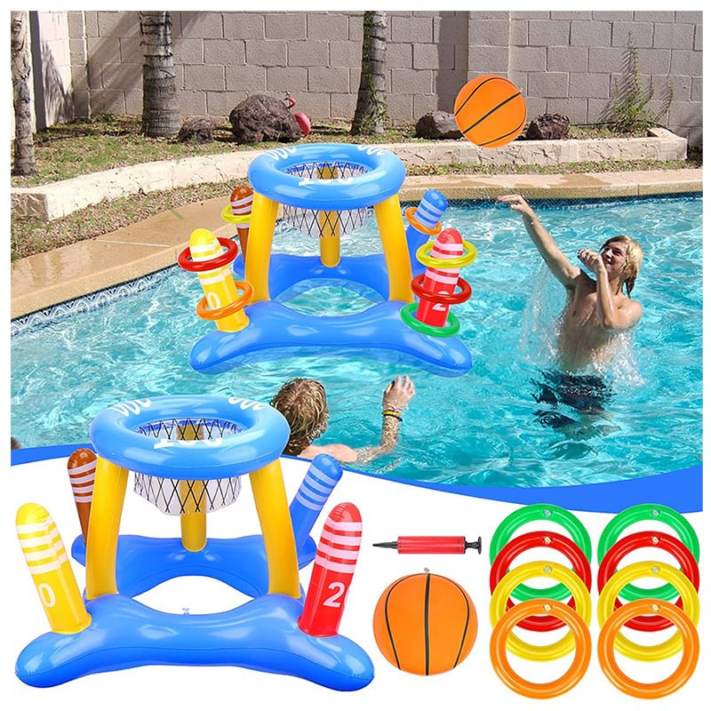 Juego Inflable 3en1 Piscina Aro Basquet + Anillos + Pelota Pool24k Verano - Lhua Store