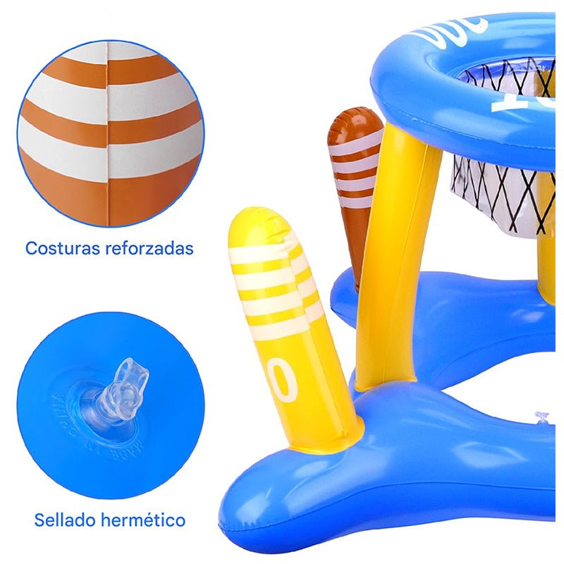 Juego Inflable 3en1 Piscina Aro Basquet + Anillos + Pelota Pool24k Verano - Lhua Store