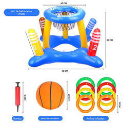 Juego Inflable 3en1 Piscina Aro Basquet + Anillos + Pelota Pool24k Verano - Lhua Store