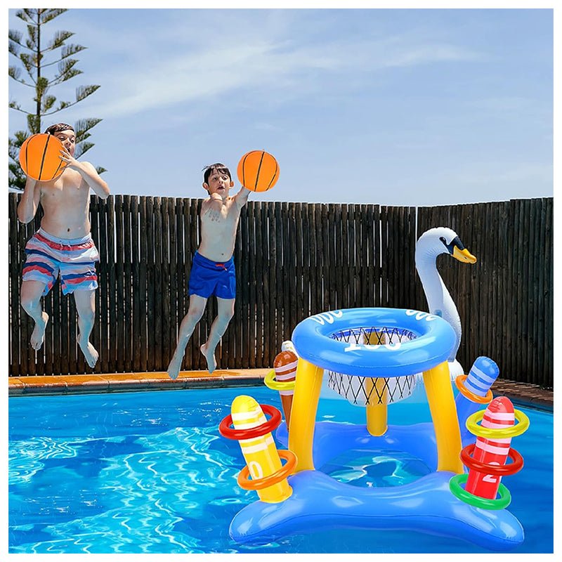 Juego Inflable 3en1 Piscina Aro Basquet + Anillos + Pelota Pool24k Verano - Lhua Store