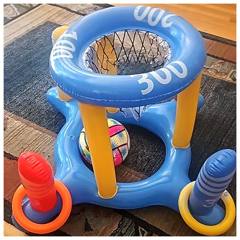 Juego Inflable 3en1 Piscina Aro Basquet + Anillos + Pelota Pool24k Verano - Lhua Store