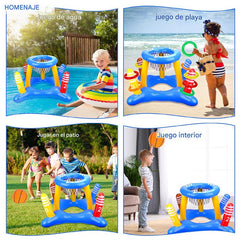 Juego Inflable 3en1 Piscina Aro Basquet + Anillos + Pelota Pool24k Verano - Lhua Store