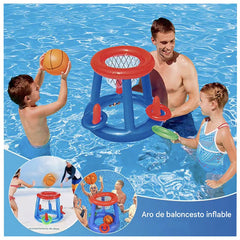 Juego Inflable Aro Basquet + Lanzamiento Anillos Pool24k Piscina - Lhua Store