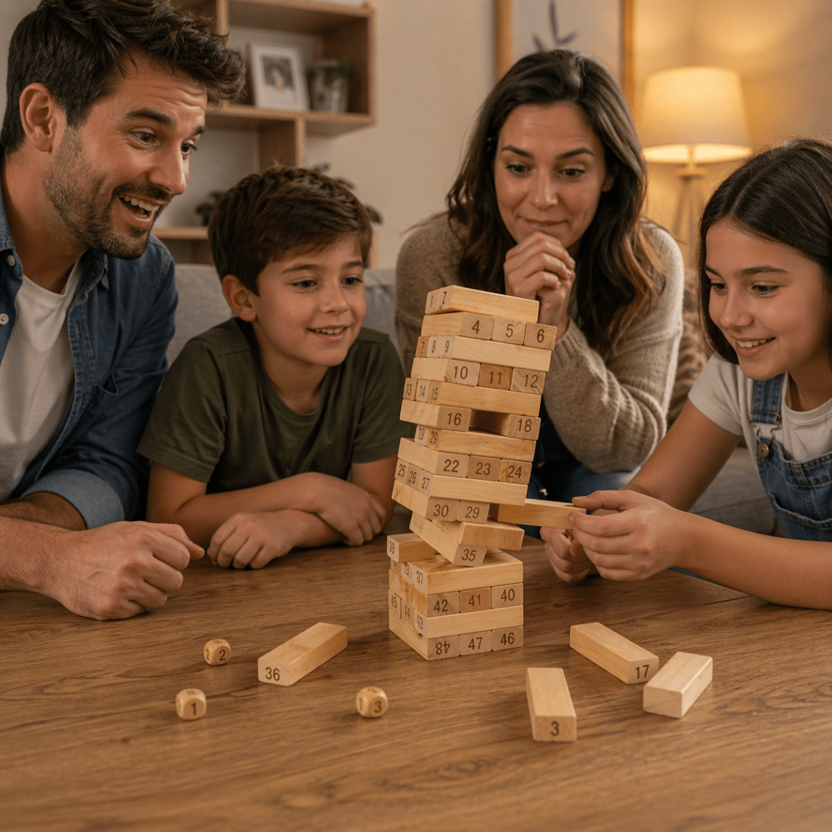 Juego Tipo Jenga Madera 54 Piezas + Dados Educativo Yenga - Lhua Store